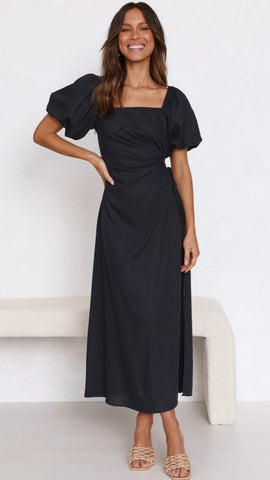 Black Squsre Neckline Midi Dress