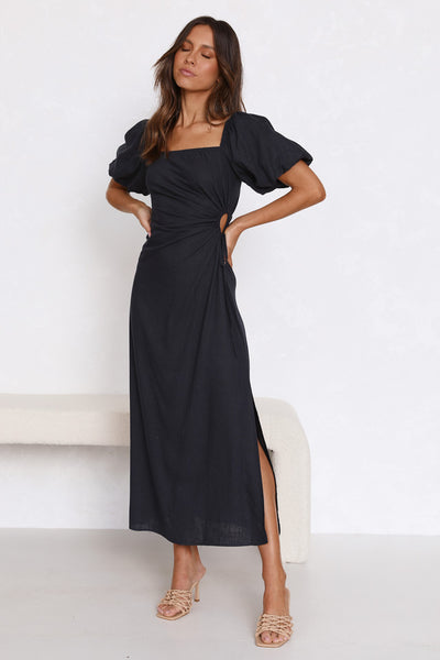 Black Squsre Neckline Midi Dress