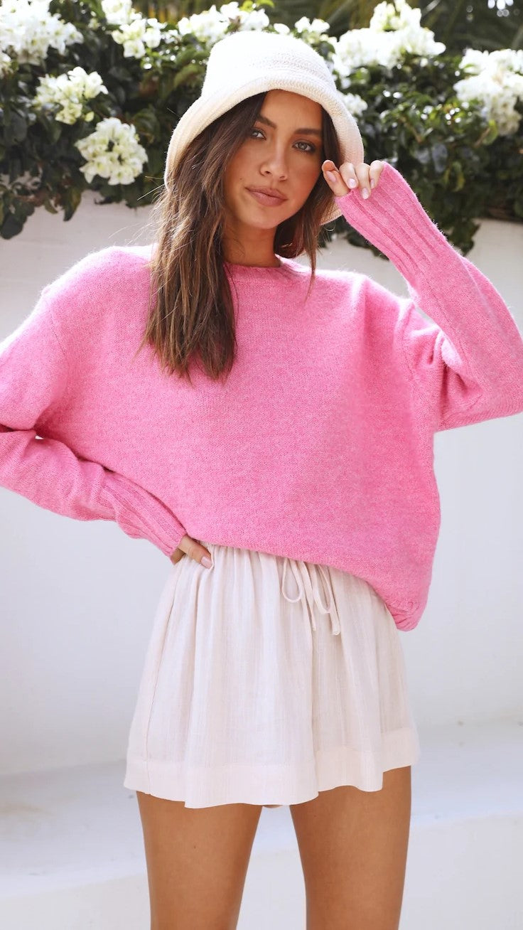 Pink Batwing Knit Sweater