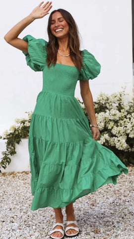 Green Tiered Midi Dress