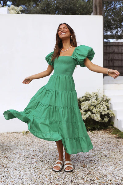 Green Tiered Midi Dress