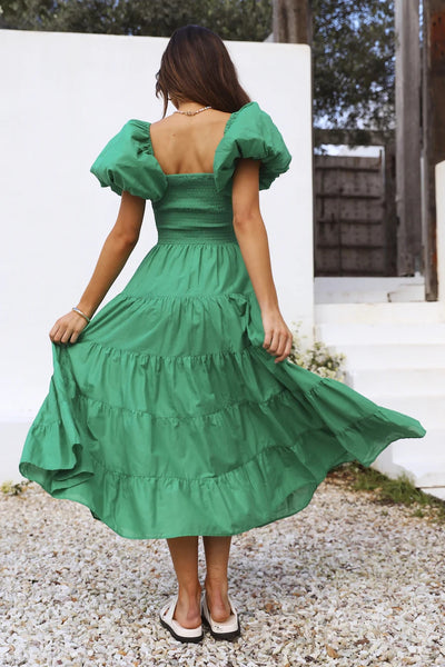 Green Tiered Midi Dress