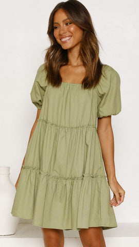 Olive Green Babydoll Mini Dress