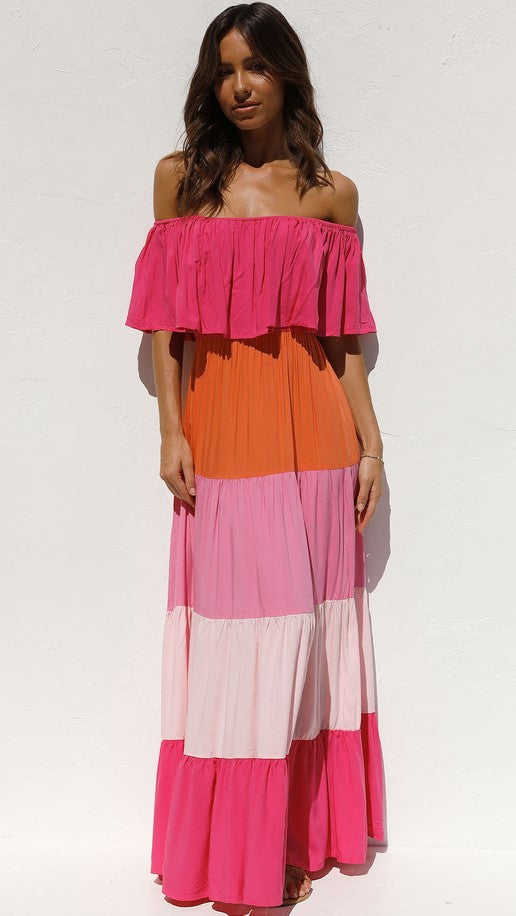 Hot Pink Color Block Midi Dress Gabi Swimwear Hot Pink Color Block Midi Dress Gabi Swimwear
