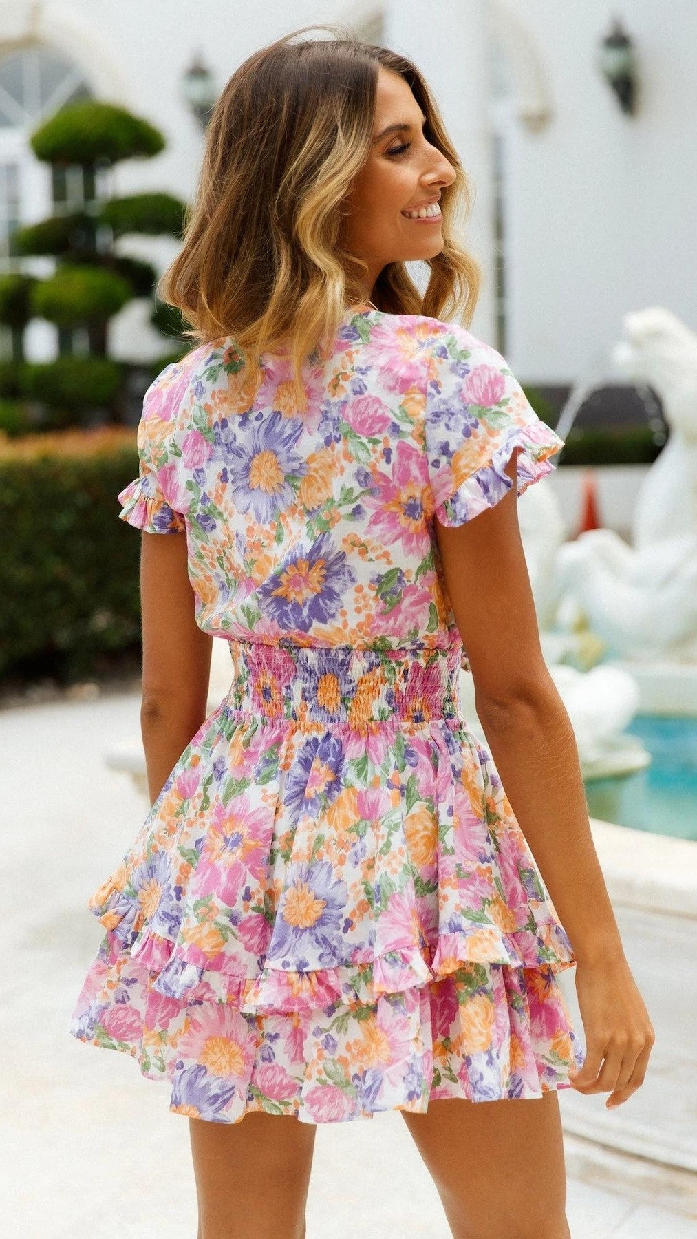 Pink Floral Front Knot Dress