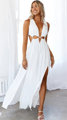 White Cutout Sleeveless Maxi Dress