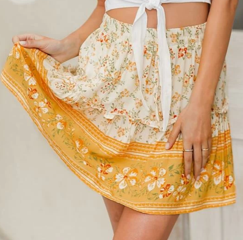 Delicate Orange Floral Withdraw Mini Skirt