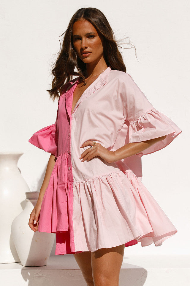 Pink Color Block Shirt Dress – Gabi Swimwear