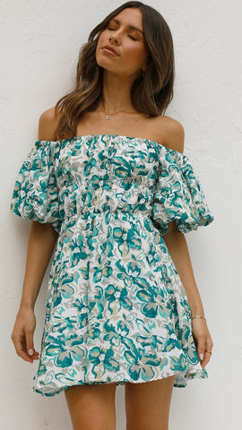 Green Floral Off Shoulder Bandeau Dress