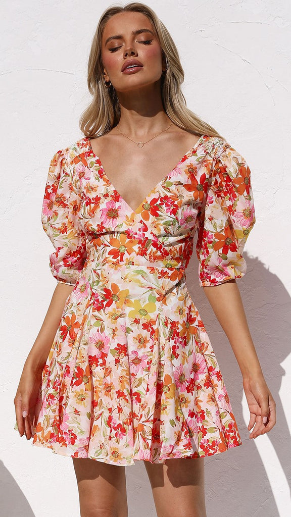 orange floral puff sleeve dress Toperth Orange Floral Elegance Puff-Sleeve Maxi Dress Toperth