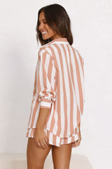 Blush Striped Shirt and Shorts Matching Sets