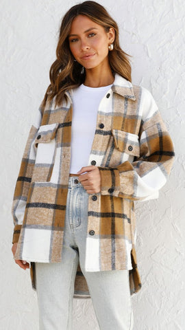 Camel Tartan Plaid Shacket