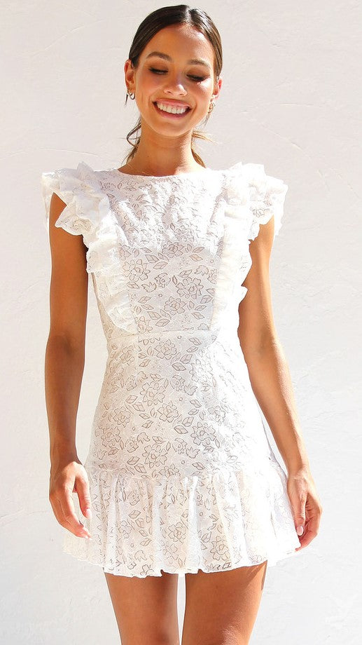 White Crochet Lace Mini Dress Gabi Swimwear White Crochet Lace Mini Dress Gabi Swimwear