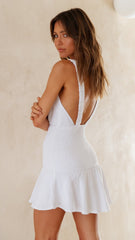White Smocked Open Back Dress