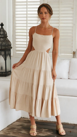 Beige Open Back Midi Dress