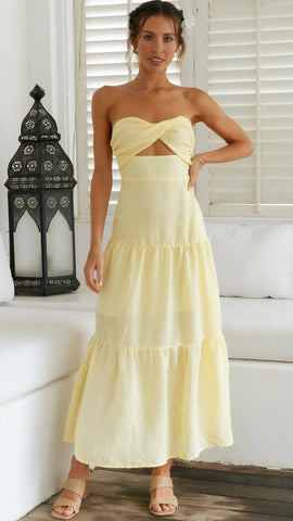 Yellow Solid Cutout Bandeau Dress