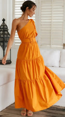 Orange One Shoulder Midi Dress