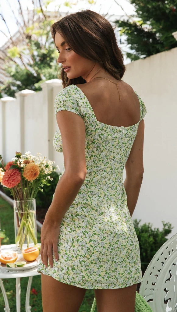 Lime Green Floral Cutout Mini Dress Gabi Swimwear Lime Green Floral Cutout Mini Dress Gabi Swimwear
