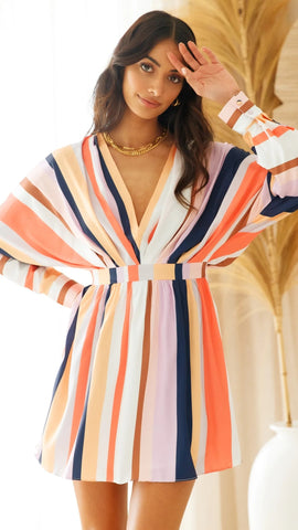 Multicolor Striped Long Sleeves Mini Dress