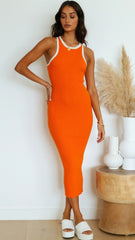Orange Sleeveless Knit Midi Dress