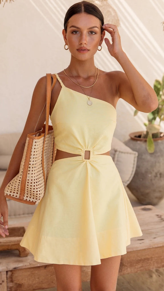 Yellow One Shoulder Mini Dress Gabi Swimwear Yellow One Shoulder Mini Dress Gabi Swimwear