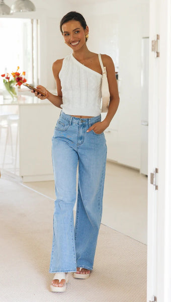 White One Shoulder Knit Crop Top