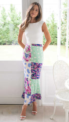 Color Block Floral Midi Skirts