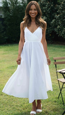 White Surplice Slip Midi Dress