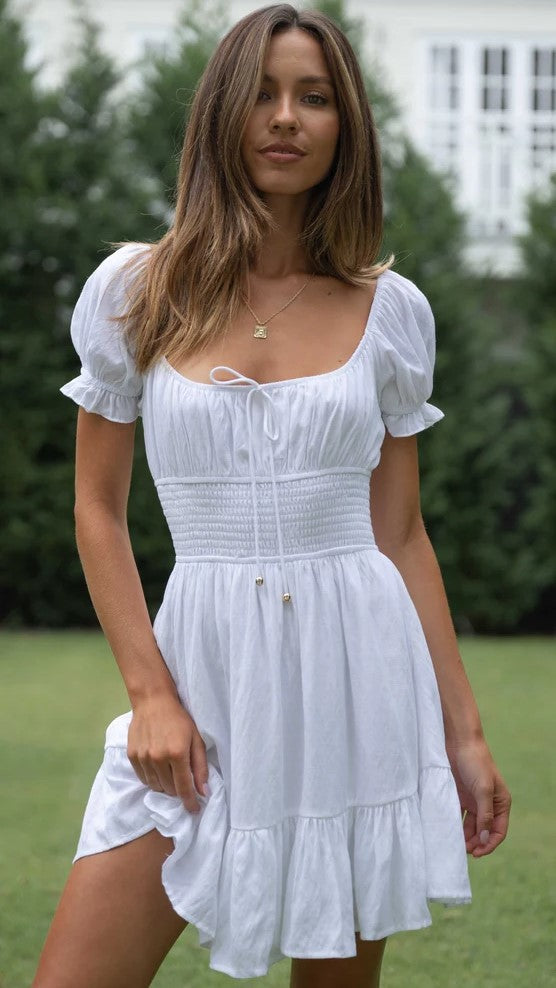 White Front Tie Mini Dress