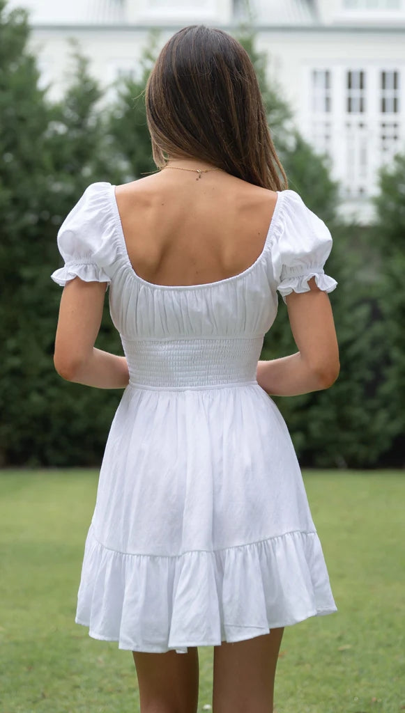 White Front Tie Mini Dress