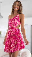 Hot Pink Floral Slip Mini Dress