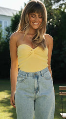 Yellow Twisted Knit Crop Top