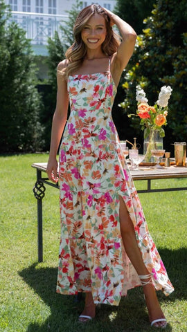 Hot Pink Floral Slip Midi Dress