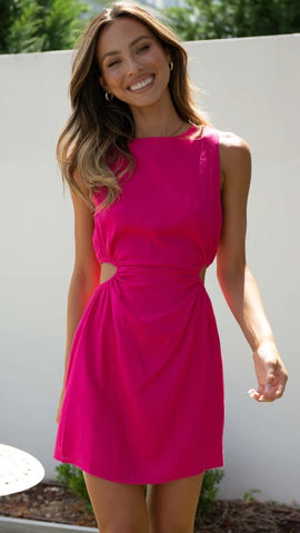 Hot Pink Cutout Waist Mini Dress