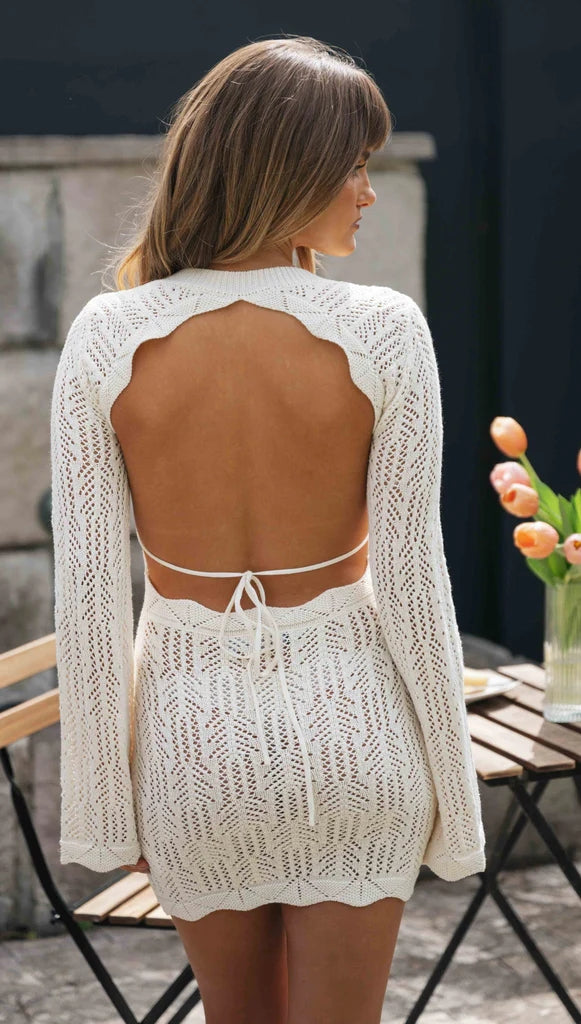 Cream Croceht Knit Backless Mini Dress Gabi Swimwear Cream Croceht Knit Backless Mini Dress Gabi Swimwear