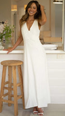 White V Neckline Maxi Dress