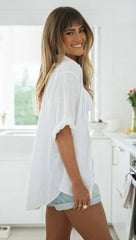 White Button Down Short Sleeves Tee