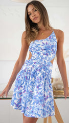 Blue Floral Slip Mini Dress