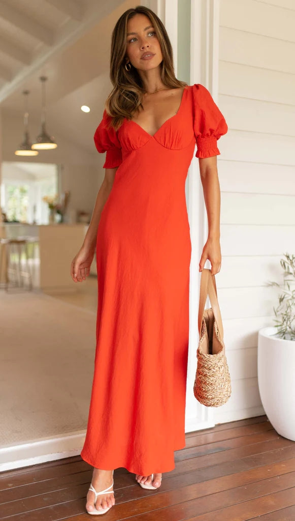 Orange Red Midi Dress