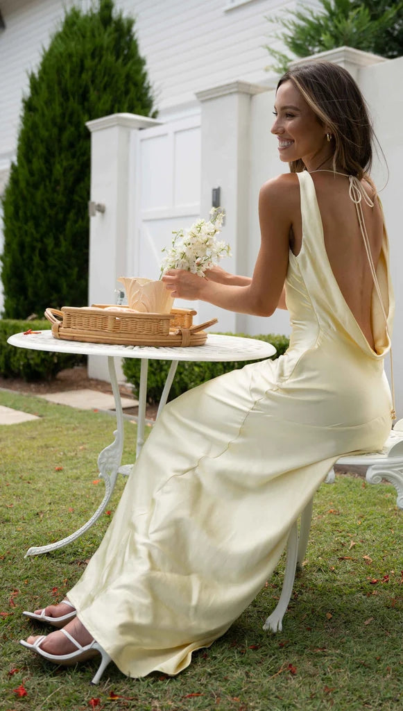 Lemon Backless Halter Maxi Dress Gabi Swimwear Lemon Backless Halter Maxi Dress Gabi Swimwear
