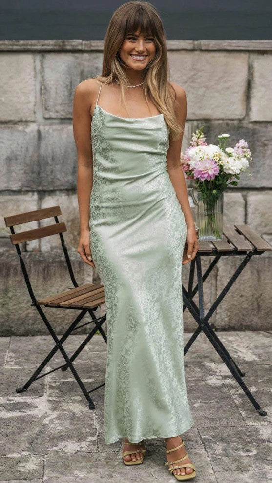 Sage Green Satin Slip Maxi Dress Gabi Swimwear Sage Green Satin Slip Maxi Dress Gabi Swimwear