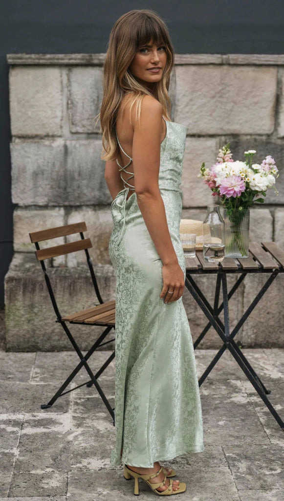 Sage Green Satin Slip Maxi Dress Gabi Swimwear Sage Green Satin Slip Maxi Dress Gabi Swimwear