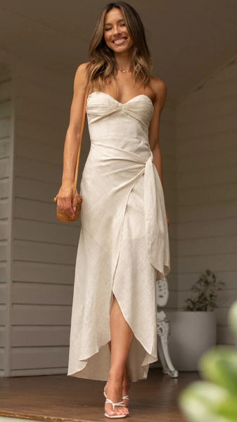 Beige Bandeau Midi Dress