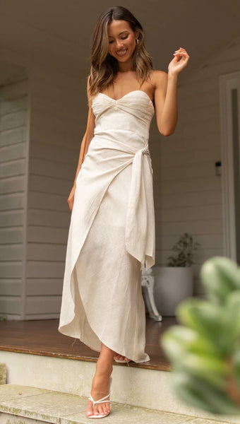 Beige Bandeau Midi Dress