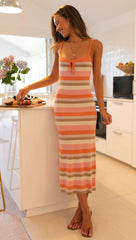 Orange Striped Knit Midi Dress