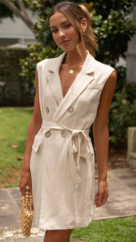 Beige Wrap Mini Dress