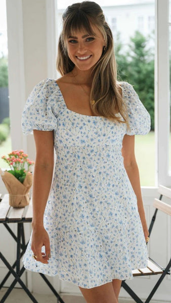 Dainty Blue Floral Mini Dress