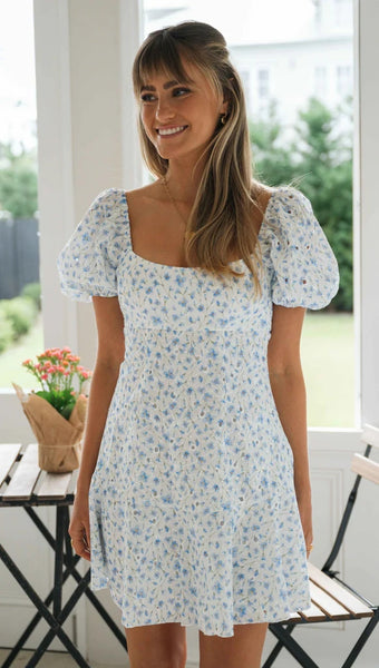 Dainty Blue Floral Mini Dress