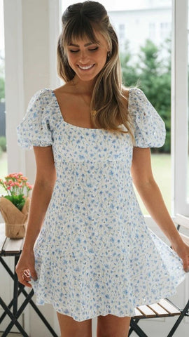 Dainty Blue Floral Mini Dress