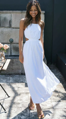 White Sleeveless Cutout Midi Dress